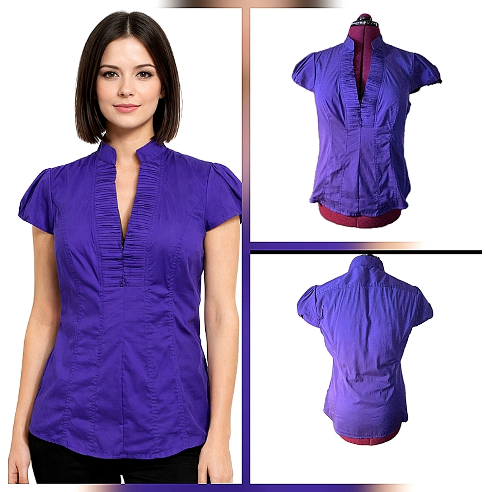 Express Design Studio Tailored Purple Pleated Bodice Blouse – Size L